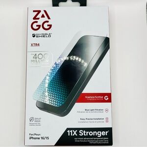 NWT ZAGG InvisibleShield XTR4 Tampered glass Screen Protector for iPhone 16/15